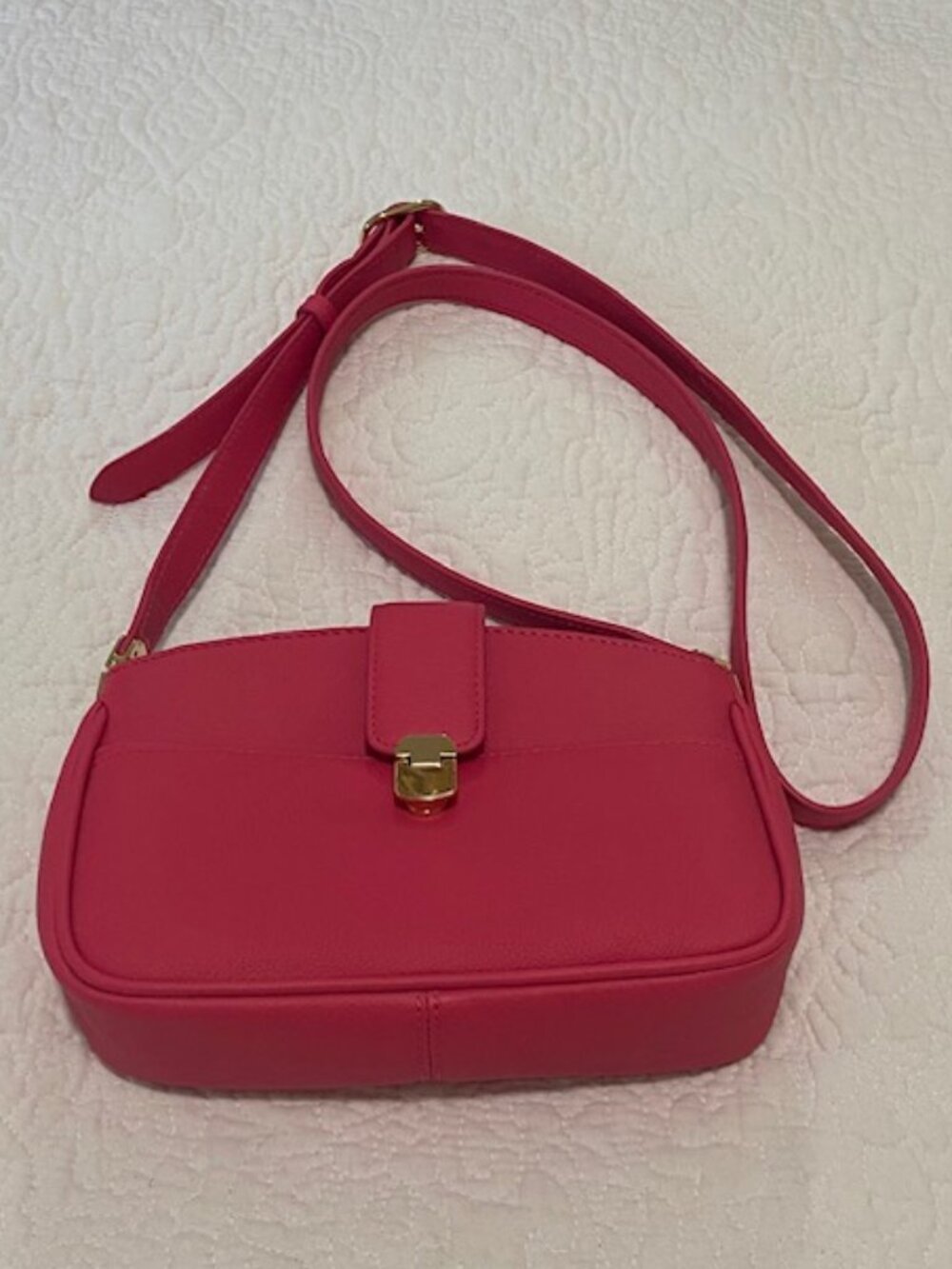 Talbots Pink Pebbled Leather Crossbody Purse w/Gold Tone Hardware